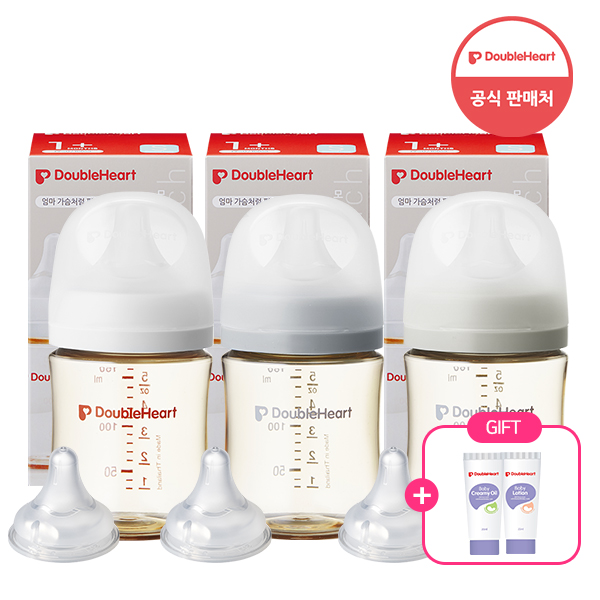 더블하트 모유실감 3세대 베이직&모먼트 160ml 싱글더블세트 (젖병2+S젖꼭지2)